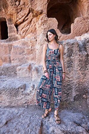 Monamise Kadın Etnik Desenli Tulum 23065 