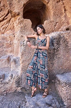 Monamise Kadın Etnik Desenli Tulum 23065 