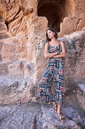 Monamise Kadın Etnik Desenli Tulum 23065 