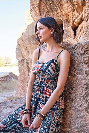 Monamise Kadın Etnik Desenli Tulum 23065 