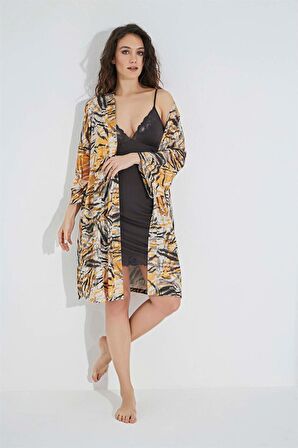 Monamise Kadın Desenli ve Dantelli Sabahlık Takımı  23102 