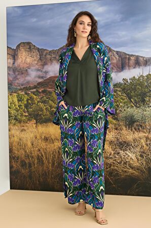 Monamise Kadın Çiçek Desenli 3'lü Pijama Takımı 23136 