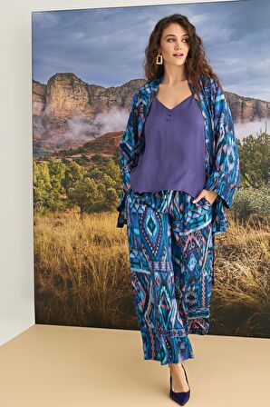 Monamise Kadın Etnik Desenli 3'lü Pijama Takımı 23122 