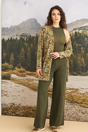 Monamise Kadın Yaprak Desenli 3'lü Kışlık Takım 23148 