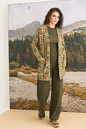 Monamise Kadın Yaprak Desenli 3'lü Kışlık Takım 23148 