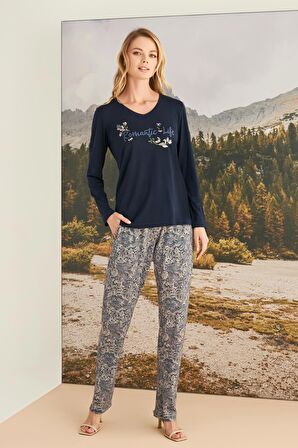 Monamise Kadın Yaprak Desenli "Romantic Life" Pijama Takımı 23168 