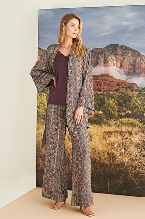 Monamise Kadın Etnik Desenli Dantelli 3'lü Pijama Takımı 23177 