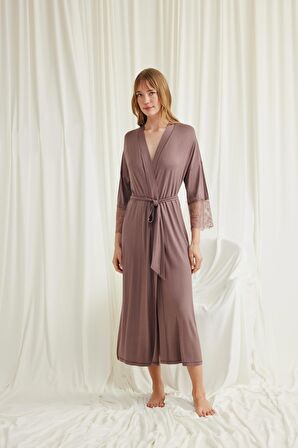 Monamise Kadın Dantelli ve Kuşaklı Sabahlık 18552 