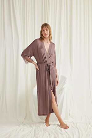 Monamise Kadın Dantelli ve Kuşaklı Sabahlık 18552 