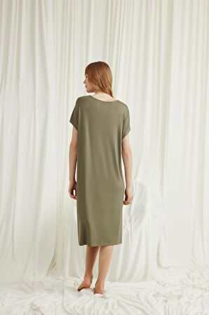 Monamise Kadın Yakası Dantelli Kısa Kollu Gecelik 18593 