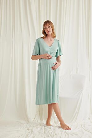 Monamise Kadın Dantelli Önü Düğmeli Hamile Lohusa Gecelik 18600 