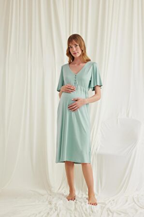 Monamise Kadın Dantelli Önü Düğmeli Hamile Lohusa Gecelik 18600 