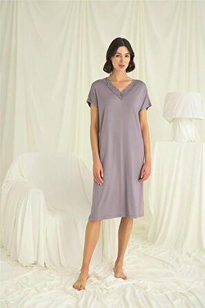 Monamise Kadın Yakası Dantelli Kısa Kollu Gecelik 18640 