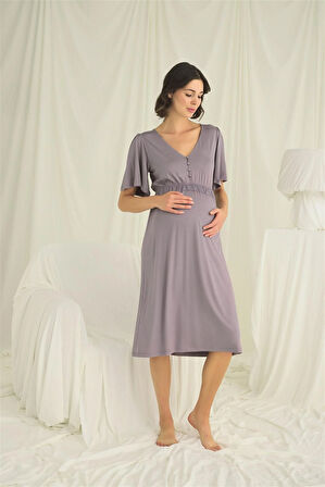 Monamise Kadın Dantelli Önü Düğmeli Hamile Lohusa Gecelik 18642 