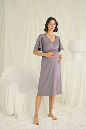 Monamise Kadın Dantelli Önü Düğmeli Hamile Lohusa Gecelik 18642 