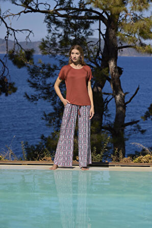 Monamise Kadın Etnik Desenli Kısa Kollu Alt Üst Takım 25024 