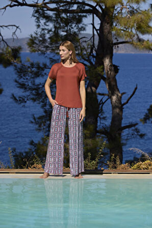 Monamise Kadın Etnik Desenli Kısa Kollu Alt Üst Takım 25024 