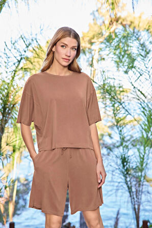 Monamise Kadın Kısa Kollu Bisiklet Yaka Alt Üst Takım 25072 