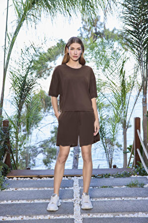 Monamise Kadın Kısa Kollu Bisiklet Yaka Alt Üst Takım 25085 