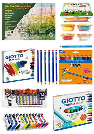 Art Liva Resim Defteri Fon Kartonlu 35x50 Giotto Turbo Maxi 12'li Keçeli Sanatsal Gereçler Set 6