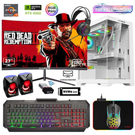 Xaser Xsr828 Ryzen 7 5700x 16GB Ram 512GB M.2 NVMe SSD 8GB RTX4060 27"Curved 180Hz Sıvı Soğutma Oyuncu Bilgisayarı