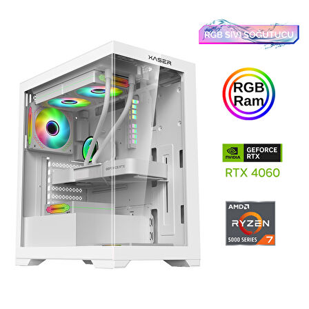 Xaser Xsr828 Ryzen 7 5700x 16GB Ram 512GB M.2 NVMe SSD 8GB RTX4060 27"Curved 180Hz Sıvı Soğutma Oyuncu Bilgisayarı