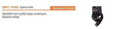 X-LOCK XBYC TY502 Spiral Kilit 10x1500 mm Çelik BİSİKLET KİLİT
