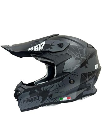 Sway 617 Full Face Cross Kapalı Bisiklet Motosiklet Enduro Kaskı XL Beden Mat Siyah Gri