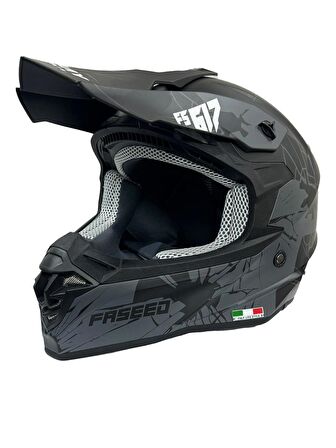 Sway 617 Full Face Cross Kapalı Bisiklet Motosiklet Enduro Kaskı XL Beden Mat Siyah Gri