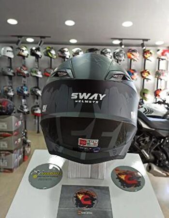 Sway 617 Full Face Cross Kapalı Bisiklet Motosiklet Enduro Kaskı XL Beden Mat Siyah Gri