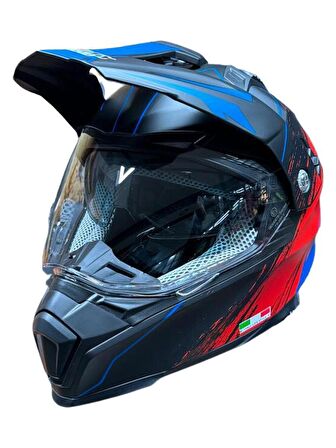 Sway X60 Solid Full Face Enduro Touring Adventure Kapalı Motosiklet Kaskı M Beden Siyah Kırmızı