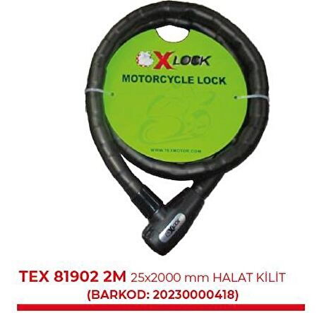 XBYC 81902 2 Metre 25×2000 mm Halat Kilit Anahtarlı Yüksek Güvenlikli Motosiklet Kilidi