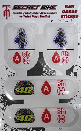 Secret Bike Mavi Motosiklet Ve Kask Kan Grubu Sticker A Rh (-) Negatif