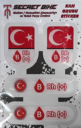 Secret Bike Türk Bayraklı Motosiklet Ve Kask Kan Grubu Sticker B Rh (+) Pozitif 