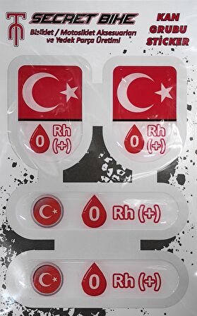 Secret Bike Türk Bayraklı Motosiklet Ve Kask Kan Grubu Sticker 0 Rh (+) Pozitif