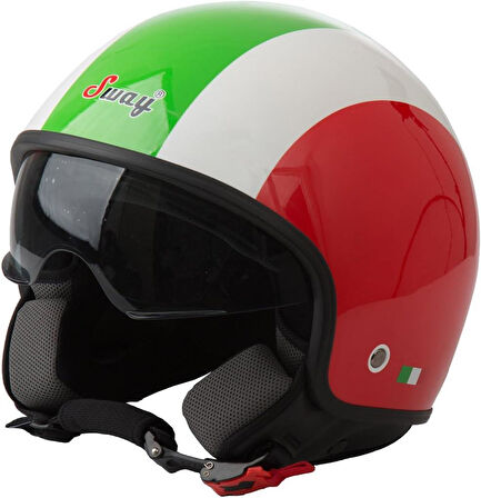 Sway 710 Açık Güneş Gözlüklü Motosiklet Ve Scooter Kaskı XXL Beden Yeşil Kırmızı Beyaz