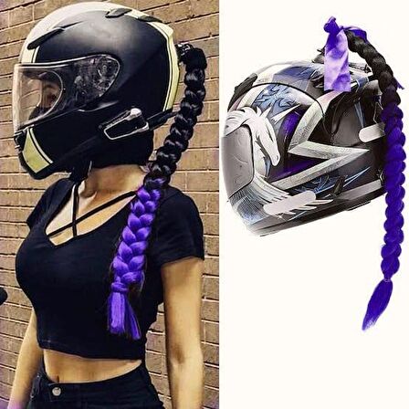 Tex Kask Süsü 5 Motosiklet Bisiklet Ve Kayak Kask Süsü Kalın Örgü At Kuyruğu Saç Mavi