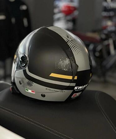 Sway 715 Şeffaf Vizörlü Yarım Motosiklet Scooter Kaskı L Beden Gemini Grey