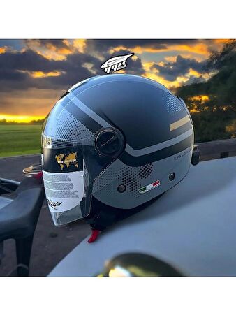Sway 715 Şeffaf Vizörlü Yarım Motosiklet Scooter Kaskı XL Beden Gemini Grey