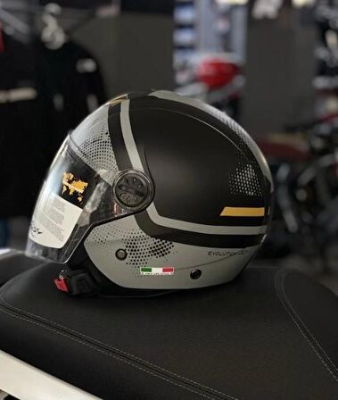 Sway 715 Şeffaf Vizörlü Yarım Motosiklet Scooter Kaskı XL Beden Gemini Grey