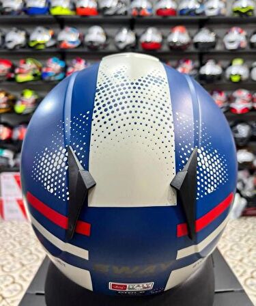 Sway 715 Şeffaf Vizörlü Yarım Motosiklet Scooter Kaskı L Beden Blue Beıge