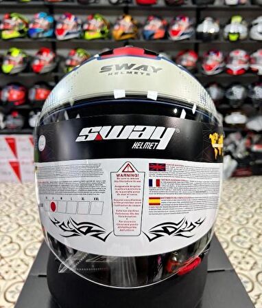 Sway 715 Şeffaf Vizörlü Yarım Motosiklet Scooter Kaskı 2XL Beden Blue Beıge
