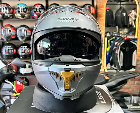 Sway 865 Full Face Double Visor Güneş Gözlüklü Kapalı Motosiklet Kaskı 2XL Beden Mat Gri