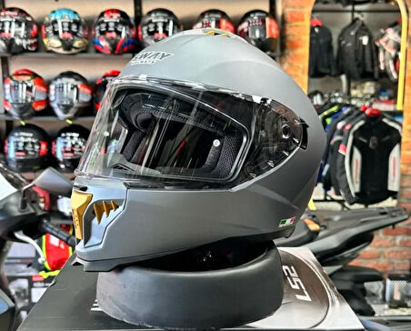 Sway 865 Full Face Double Visor Güneş Gözlüklü Kapalı Motosiklet Kaskı 2XL Beden Mat Gri