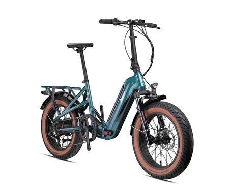 Kron Loop Coaster 20" Jant Fat Bike 7 Vites Elektrikli Katlanır Bisiklet Yeşil Gri