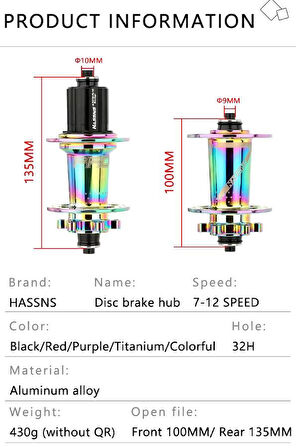 Hassns Pro 7 Rainbow Bisiklet Göbek Seti Ön Arka Kaset Göbek Seti 32 Delik 6 Vida Qr Mandal