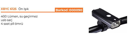XBYC 6125 Ön Işık 400 LÜMEN USB ŞARJLI SİYAH YÜKSEK GÜÇLÜ FAR