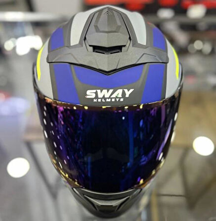 Sway 912 Full Face İridyum Vizör Çene Açılır Motosiklet Kaskı S Beden B1 Blue+1 Şeffaf Vizör Hediye