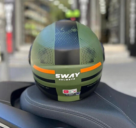 Sway 737 Şeffaf Vizörlü Güneş Gözlüklü Yarım Motosiklet Scooter Kaskı XL Beden Army Green