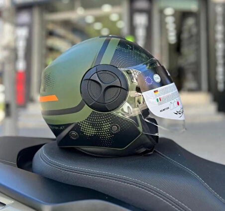 Sway 737 Şeffaf Vizörlü Güneş Gözlüklü Yarım Motosiklet Scooter Kaskı XL Beden Army Green